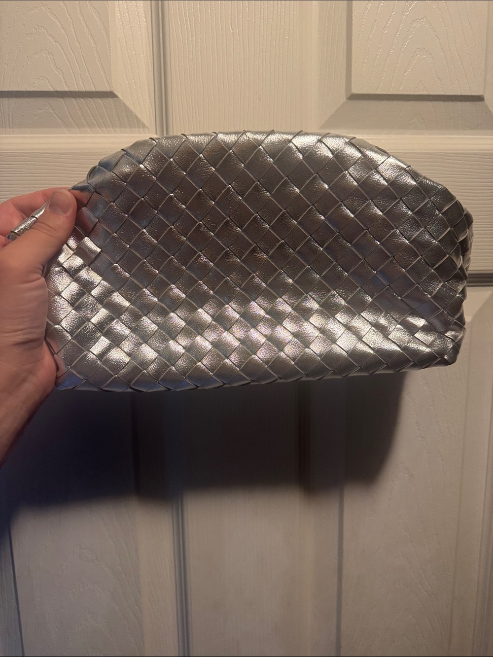 Ann Taylor Silver Woven Clutch Wristlet